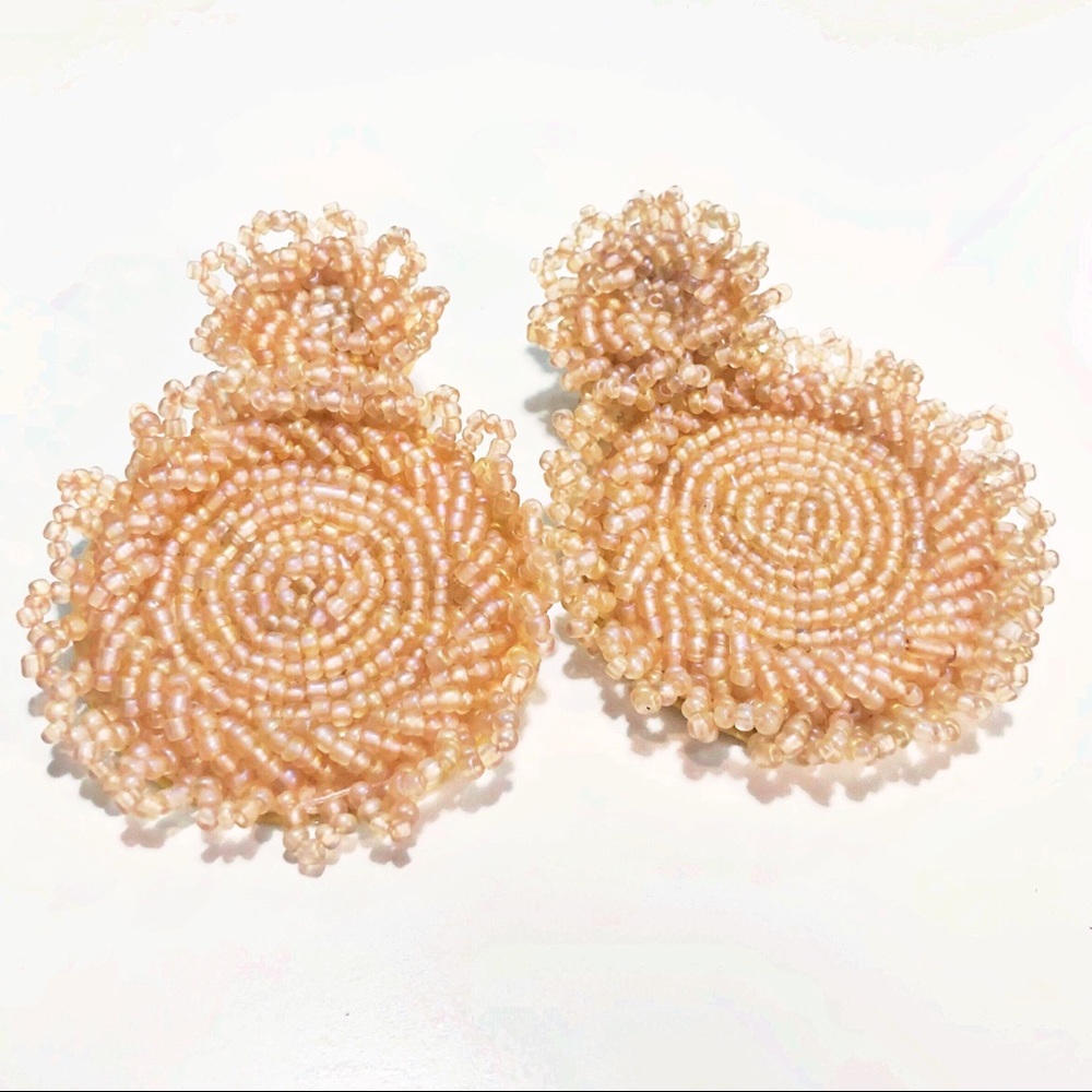 🍑 Peach Beaded Statement Earrings